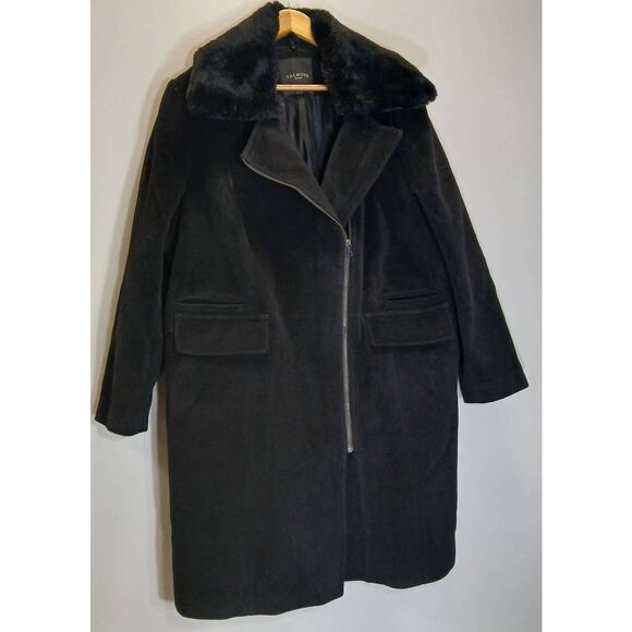 Talbots womens size 18w long wool coat black fur collar wimter jacket - Picture 2 of 9